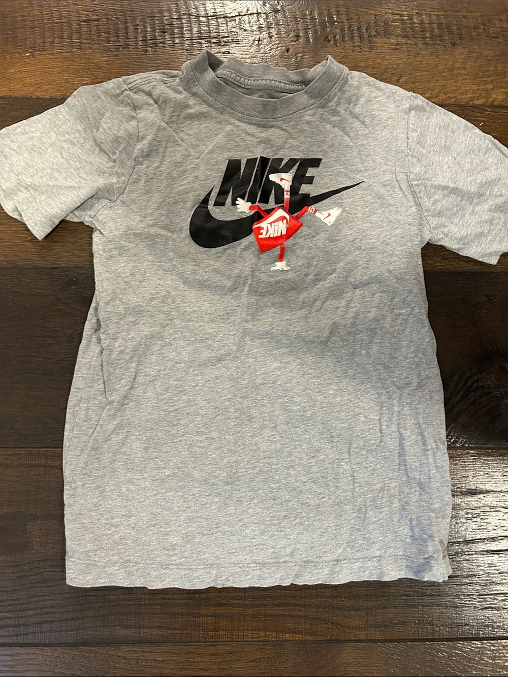 Nike Gray Short Sleeve Tee with Black Logo and Red Detail